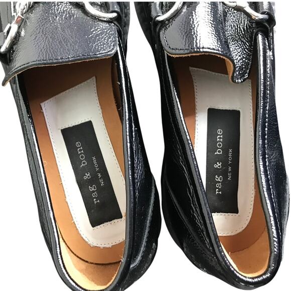 Rag & Bone Curtis Loafer Shoe Wmns Sz 40 Black Patent Leather 1 1/4" Heel Chunky - Picture 4 of 7